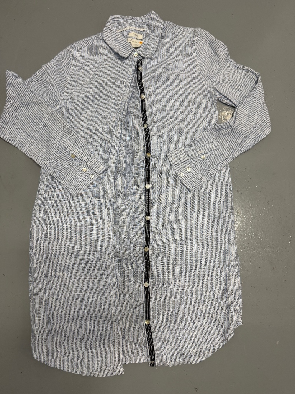 C&C California 100% linen tunic button down shirt size XS blue white striped